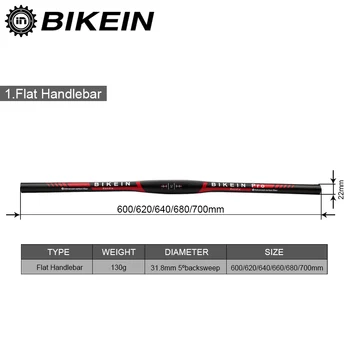 BIKEIN PRO Ultralight Plin T700 3k Carbon Biciclete de Munte Ghidon 31.8 mm, MTB Plat/Creșterea Ciclism Mâner Baruri Piese de Bicicletă 130g