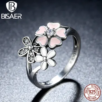 BISAER Argint 925 Floare Roz Poetic Daisy Floare de Cires Deget Inel pentru Femei de Moda Bijuterii de Nunta HSR004