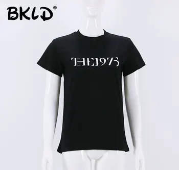 BKLD 2018 Vara pentru Femei Maneci Scurte Scrisoarea Imprimate tricou 1975 Bumbac Casual Amuzant Tricouri Pentru Lady Alb Negru Topuri Tricouri