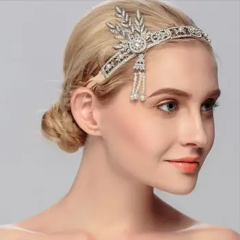Bling Argint-Ton Marele Gatsby Inspirat Frunze Simulate Perla Bentiță De Păr Diadema Alb