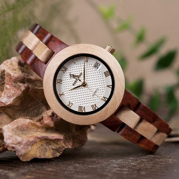 BOBO PASĂRE Două-ton Ceasuri din Lemn Ceas pentru Femei Brand Design Quartz Lady Ceasuri in Cutie de Lemn Accepta Personaliza