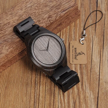 BOBO PASĂRE L-H06 Abanos Lemn Ceasuri Barbati Handmade Design Simplu Gri de Apelare fără Scară Ceasuri din Lemn cu Bandă sub formă de Cadouri