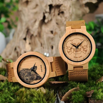BOBO PASĂRE Simplu Bambus Ceasuri de Imprimare 3D Icon Bărbați Cuarț Ceas de mână cu Curea de Piele