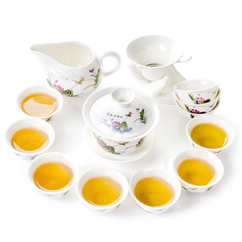 Bone China Seturi de Ceai Kung Fu Teaset Ceramica Alba Cesti de Ceai din Portelan 10 Gaiwan & Tea filtru Corect cupa B027