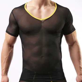 Brand De Îmbrăcăminte Pentru Bărbați Tricou De Vară Stil Sexy Ochiurilor De Plasă Hipster T-Shirt Dress Transparent 2016 Maneca Scurta Mov Negru Rosu