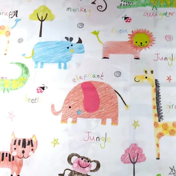 Bumbac, desene animate elefantul junglă copac de nucă de Cocos diagonal DIY pentru copii lenjerie de pat foaie de lucru manual mozaic țesuturi tesatura de îmbrăcăminte