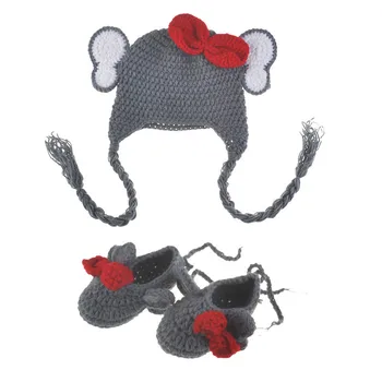 Băieți nou-născuți Elefant Costum Tricotate Animale Copil Pălărie și Pantofi Stabilit pentru sedinta Foto Copil Croșetat Fotografie elemente de Recuzită de Îmbrăcăminte