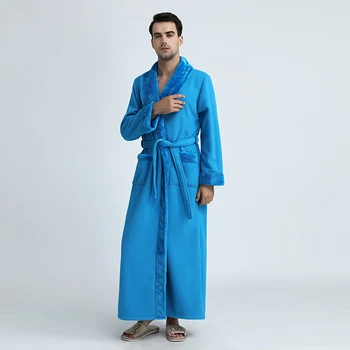 Bărbați Femei Îngroșarea Fleece Termic Extra Lungi Halat de baie Mens Plus Dimensiune Iarna Kimono Cald Halat de Baie Masculin Halat de blana Haine