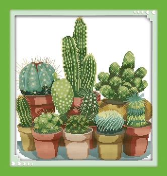 Cactusi (2) Flori, Încă de Viață Cruce Cusatura Kituri de 14CT Alb 11CT Imprimare, Broderie Manual DIY Manual de Perete Decor Acasă