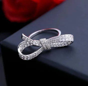 Calitate AAA Moda Micro Pave Cubic Z Cristal Bowknot Inel de Nunta de Lux Inel de Argint Bijuterii pentru Femei