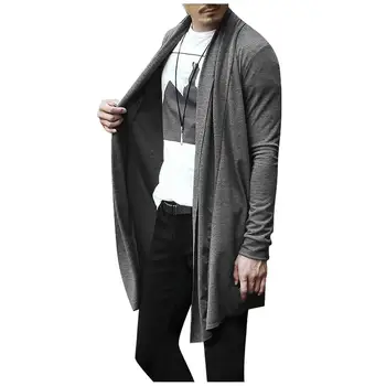 Cardigane Barbati Trage Lung Cardigan Cu Maneci Lungi Tricotat Negru Solid Grey Subțire Slim Cu Buzunare Decration Cardigan Pulover