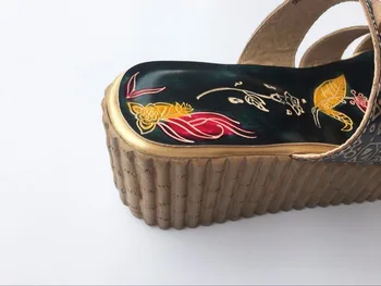 Careaymade-stil Popular Cap strat de piele de vacă pur Sculptate manual pantofi, arta retro fată mori pantofi Femei casual Sandals958-1
