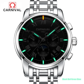 CARNAVAL Barbati Ceasuri de Lux, Marca Afaceri din Oțel Inoxidabil Ceas Mecanic Barbati Sport Tritiu Luminos Impermeabil Ceasuri de mana