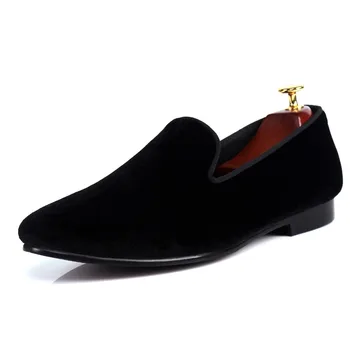 Catifea Neagră Mocasini Barbati Alunecare Pe Pantofi Rochie Handmade Marca De Sex Masculin Pantofi Plat Vânzări Prințul Albert Papuci
