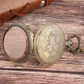 Ceas De Buzunar Antic Bărbați Tawny Pahar Plin Hunter Transparent Pandantiv Lanț De Cuarț Ceasuri Mini Copii Femei Ceas Cadou