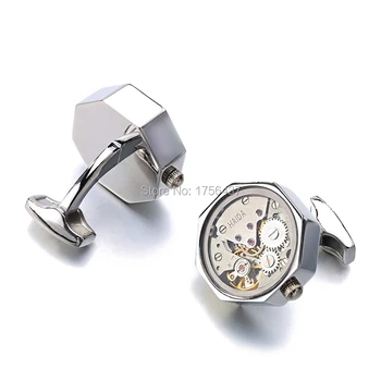 Ceas Functional Mișcare Butoni Cu Sticlă Oțel Inoxidabil Steampunk Gear Mecanism de Ceas Butoni pentru Barbati Relojes gemelos