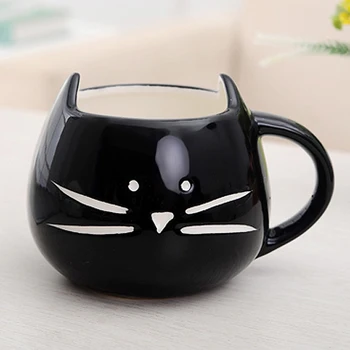 Ceașcă de cafea Alba Pisica Animale de Lapte Cana Ceramica Iubitorii de Cana Drăguț cadou de Ziua de nastere,Cadou de Crăciun(Negru)