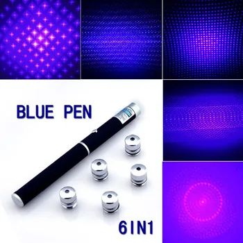 Cel mai bun Preț 10PC 5mw Fascicul 6in1 Albastru Violet Laser Pointer Puntero Laser Apresentador PPT Lazer Pen Jogo De Luz + Star Capac