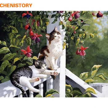 CHENISTORY Fara rama Pisica Animale de BRICOLAJ, Pictura De Numere Kituri Cadou Unic Imagine De Numere Pentru Decor Acasă 40x50cm Perete opera de Arta
