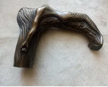 Chinezii Vechi de Bronz Sculptate Manual belle nud Colecta Statuie baston Cap