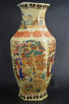 Chineză Famille Crescut Vaza de portelan pictat manual femeie frumoasă Qianlong marca