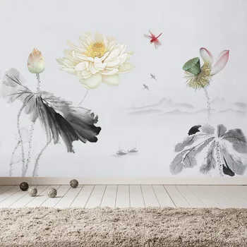 Chineză stil de Cerneală lotus Autocolant Perete Canapea Acasă/TV de Fundal înfrumuseța Living Decor Mural poster autocolante de arta Decalcomanii