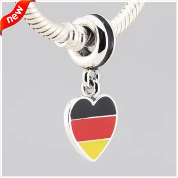 CKK 925 de Bijuterii de Argint Germania Inima Steag Negru, Roșu și Galben Email Margele se Potrivește Bratari Pentru a Face Bijuterii