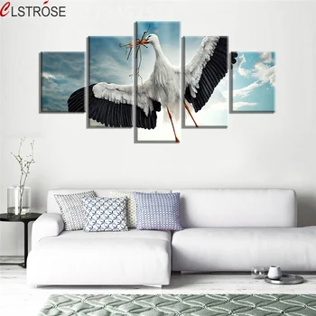 CLSTROSE Cocorul Alb 5 Panouri Tablouri Pe Canvas Wall Art Picture Home Decor Pentru Camera de zi Pictura Pe Perete Neînrămate
