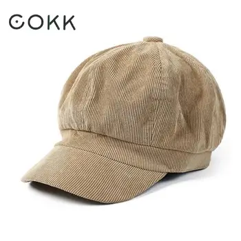 COKK Capac de vânzător de ziare Femei Pălărie de Iarnă de sex Feminin Octogonal Capac Pictor Pălărie Berete Capace Pentru Femei Catifea Vintage Bereta Retro Simplu