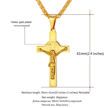 Collare INRI Crucifix Cross Pingente din Oțel Inoxidabil de Culoare de Aur Pandantiv en-Gros de Cruce Cu Sfântul Benedict Medalie Colier P277