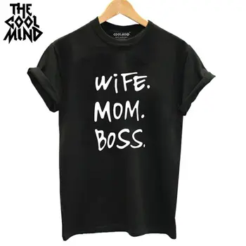 COOLMIND de înaltă calitate bumbac soția șeful mama print t shirt femei casual cool de vara tricou femei maneca scurta Tricou WRZ0711