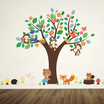 Copac Mare Autocolante De Perete Animale Maimuta Poartă Zoo Pepinieră Decorative De Perete Decalcomanii De Vinil Rezistent La Apa Camera Copii Autocolant