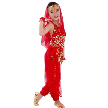 Copii Costume de Burtă de Dans pentru Copii, Dans din Buric Set de Fete de la Bollywood Indian Performanță Haine Manual 6 Culori