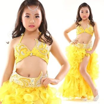 Copii spectacol de Dans din Buric Haine 3-piesă de Costum Oriental Sutien, Curea, Fusta Fete Belly Dance Set Costum pentru Copii