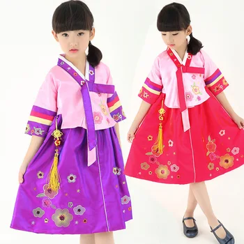 Copiii Tradițională Coreeană Fată Costum Cu Maneci Scurte Hanbok Rochie Coreea Natiaon Rochie De Dans Copii Perfodmace Dans Costum 18