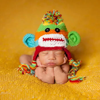 Copil Pălărie Pant Set Băiețel Nou-născut Croșetat Tricot Sock Monkey Capac Cu Ureche-Lambouri Fotografie Propunerii pentru Băieți și Fete D