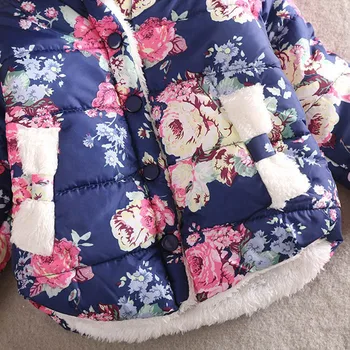 Copilul Fete Haină Călduroasă De Iarnă 2017 Maneci Lungi Baby Îmbrăcăminte Exterioară Cald Jos Floare De Imprimare Fete Haine