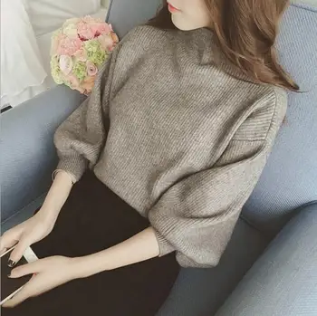 Coreeană pulover tricotate Femei pulovere tricotaje 2018 Nou Toamna iarna Solidă Guler Maneca Lunga jumper pull Feminin Liber roșu