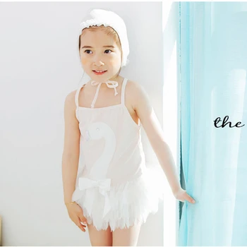 Costume de baie pentru Copil Fata Fata dintr-O bucata Costum de Baie Mici Swan Florale Imprimare de costume de Baie cu Tiv de Dantelă Fată Drăguță Haine de Plaja