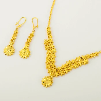 Culoare de aur Etiopian Seturi de Bijuterii Flori Mici de Colier/Cercei pentru Femei/Fete Arabi/Africani Bijuterii Cadouri Partid