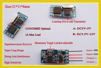 DC3V 3.6 V, 3.7 V, 4.5 V, 5V Control de la Distanță Comutator Micro Mini RF Receptor Transmițător RX TX 315/433 Mos Nici un Sunet Wireless Switch M T L
