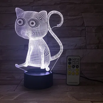 De la distanță sau de Control Tactil Placuta 3D Abstract Ochii Mari Cat Lumini de Noapte LED-uri Lampă de Masă ca Decoratiuni Acasă Și Copil Cadou de Ziua de nastere