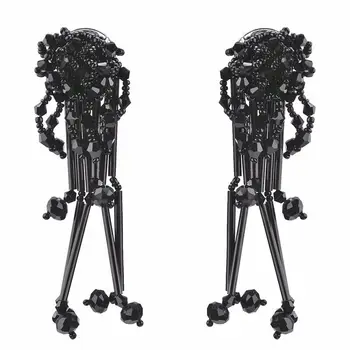 De Lux, Floral Negru Candelabru Cercei Ciucure Brincos Design Unic De Cristal Agățat Lung Picătură Cercei Moda Bijuterii Femei