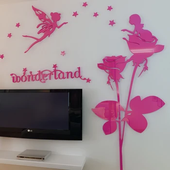 De vânzare la cald fairy Flori 3d din acril de trei-dimensională de autocolante de perete Romantic canapea tv de perete decor