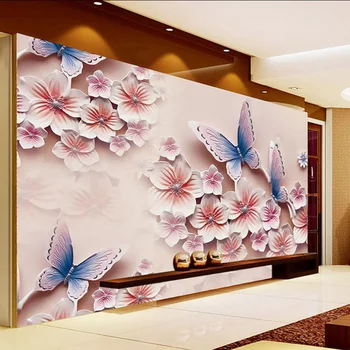 De înaltă Calitate Adânc Textura Relief 3D picturi Murale coreene Romantice Fluture Flori de Orhidee Tapet Living Home Decor 3D Fresco