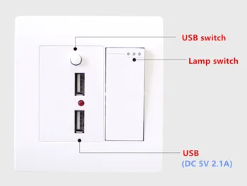 De înaltă calitate inteligent comutator de perete panou cu USB încărcător rapid de încărcare AC 110V~250V 10A DC 5V 2100MA 2500W transport gratuit