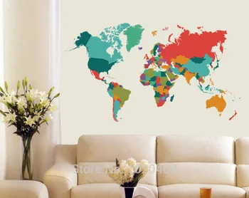 De înaltă calitate produse in-uri personalizate exclusiv colorat mare hartă a Lumii autocolant Național de geometrie model de hârtie de perete autocolante M14