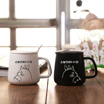De înaltă calitate Totoro Tema de Desene animate de Culoare Pură simt Cana Ceramica cu Capac si Lingura 530ml Lapte Cani Cana Pentru Copii mic Dejun