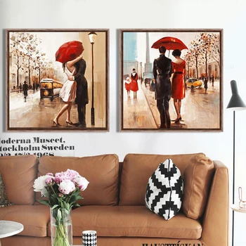 Decor de nunta Cupluri umbrela dragoste stradă pictura acasă decor de perete de arta canvas printuri bar, cafenea, Camera de zi Dormitor