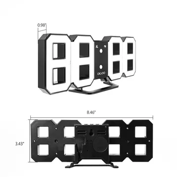 Digoo DC-K3 8 Inch Multi-Funcția de Mare 3D LED Digital Ceas de Perete Ceas cu Alarmă Cu Amânare Funcție de 12/24 de Ore de Afișare